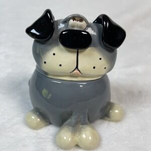 Russ Berrie Douglas Gray Dog Ceramic Trinket Box Hand Painted Signed